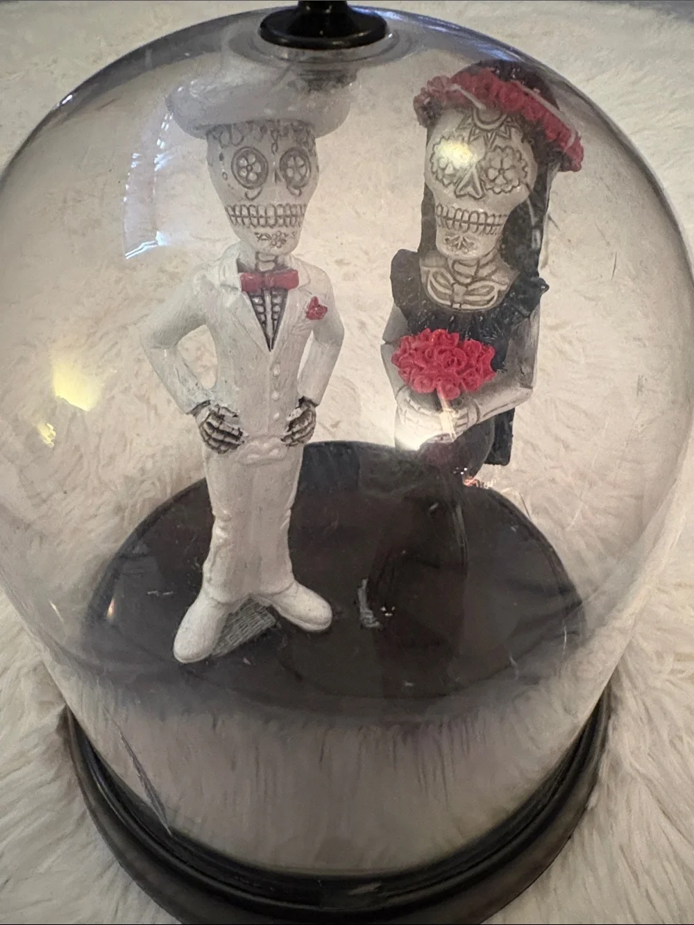 Day of the Dead Bride and Groom Figurine - White & Black with Red Accents